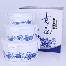 Напрямую от производителя продажи стиль круг пластиковый холодильник герметичный свежесть коробка синий узор кухня из трех частей костюм