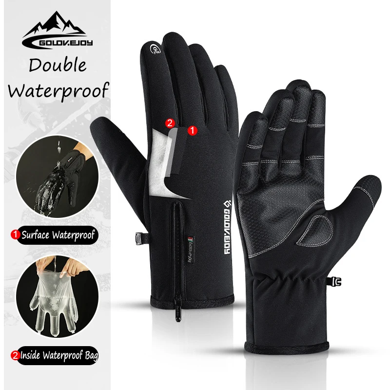 

Winter New Warm Plus Velvet Thick Waterproof Mens Gloves Womens Zipper Touch Screen Outdoor Riding Sports Ski Gloves