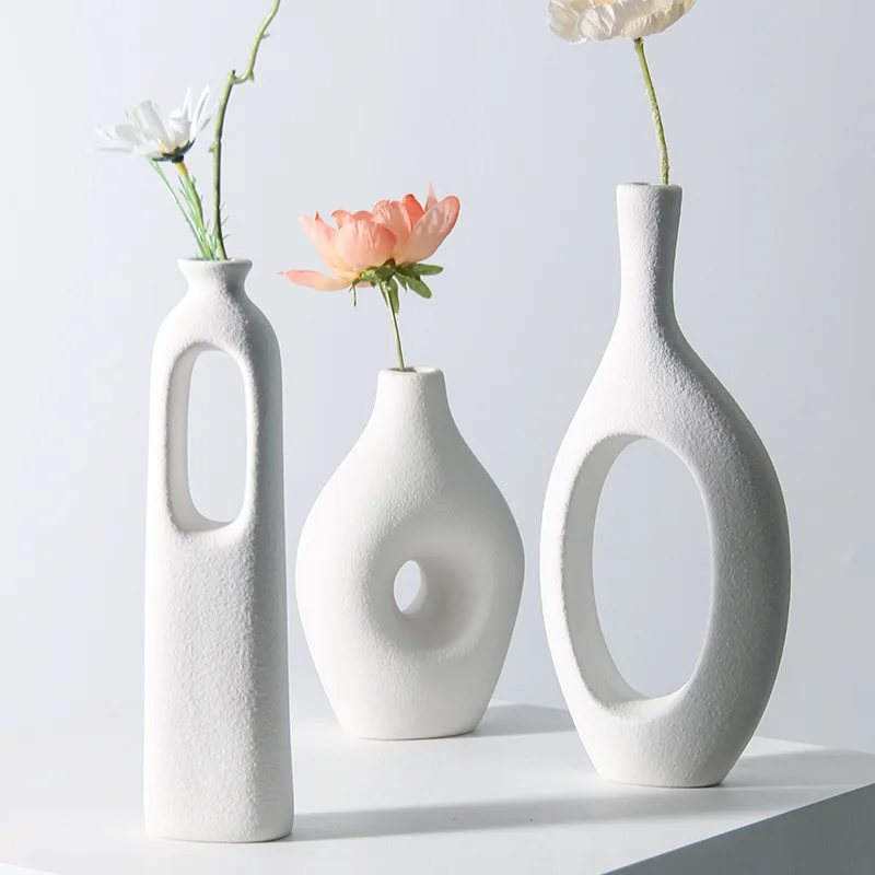 Nordic Hollow Geometric Artistic Ceramic Vase Decor Modern Art Planter Pot Office Living Room Desktop Interior Accessories | Дом и сад