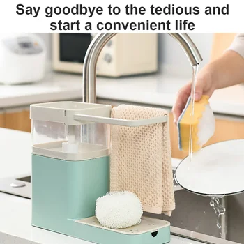 

Twee In Een Spons Afvoer Zeepdispenser Met Spons Pomp Dispenser Veeg Regeling Rek Schotel Handdoek Hanger Keuken Opslag Houder