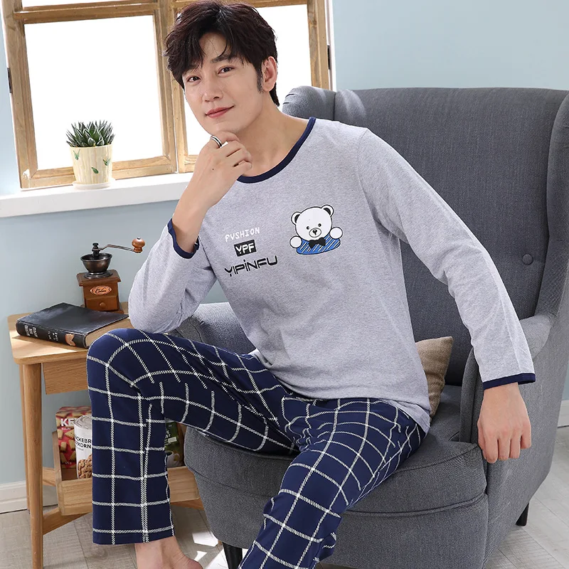 Pajamas Man Spring Cartoon Leisure Time Loose Pure Cotton Long Sleeve Trousers Winter Teenagers Routine Home Furnishing Homewear Pajamas Man Spring Cartoon Leisure Time Loose Pure Cotton Long Sleeve Trousers Winter Teenagers Routine Home Furnishing Homewear