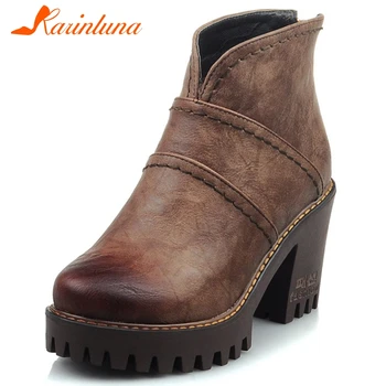 

KARINLUNA Big Size 32-43 New Ladies Casual Party Retro Boots Fashion Platform Ankle Boots Women Chunky High Heels Shoes Woman
