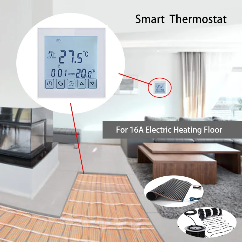 Beok TDS23 EP термостат с большим стеклянным экраном для 16A электрическая система
