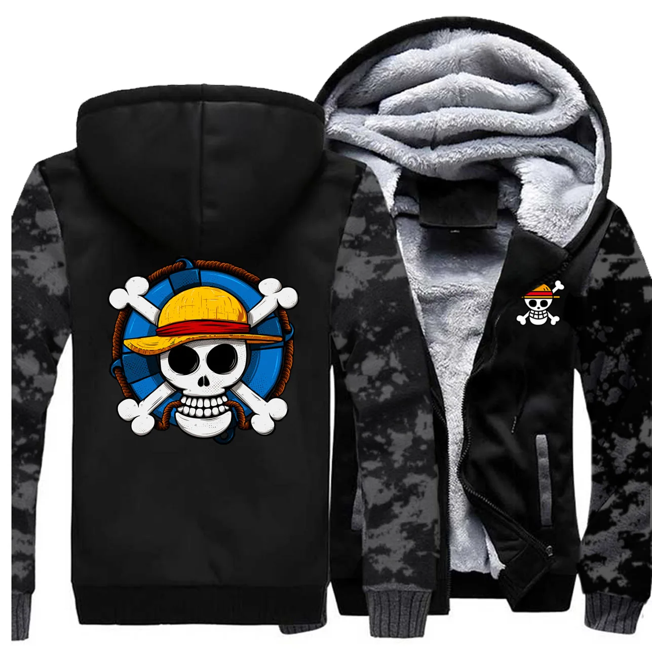Японское аниме one piece Обезьяна D пушистый пират флаг Harajuku мужские толстовки флисовые модные повседневные толстые спортивные костюмы зимние куртки - Цвет: Vintage Gray 6