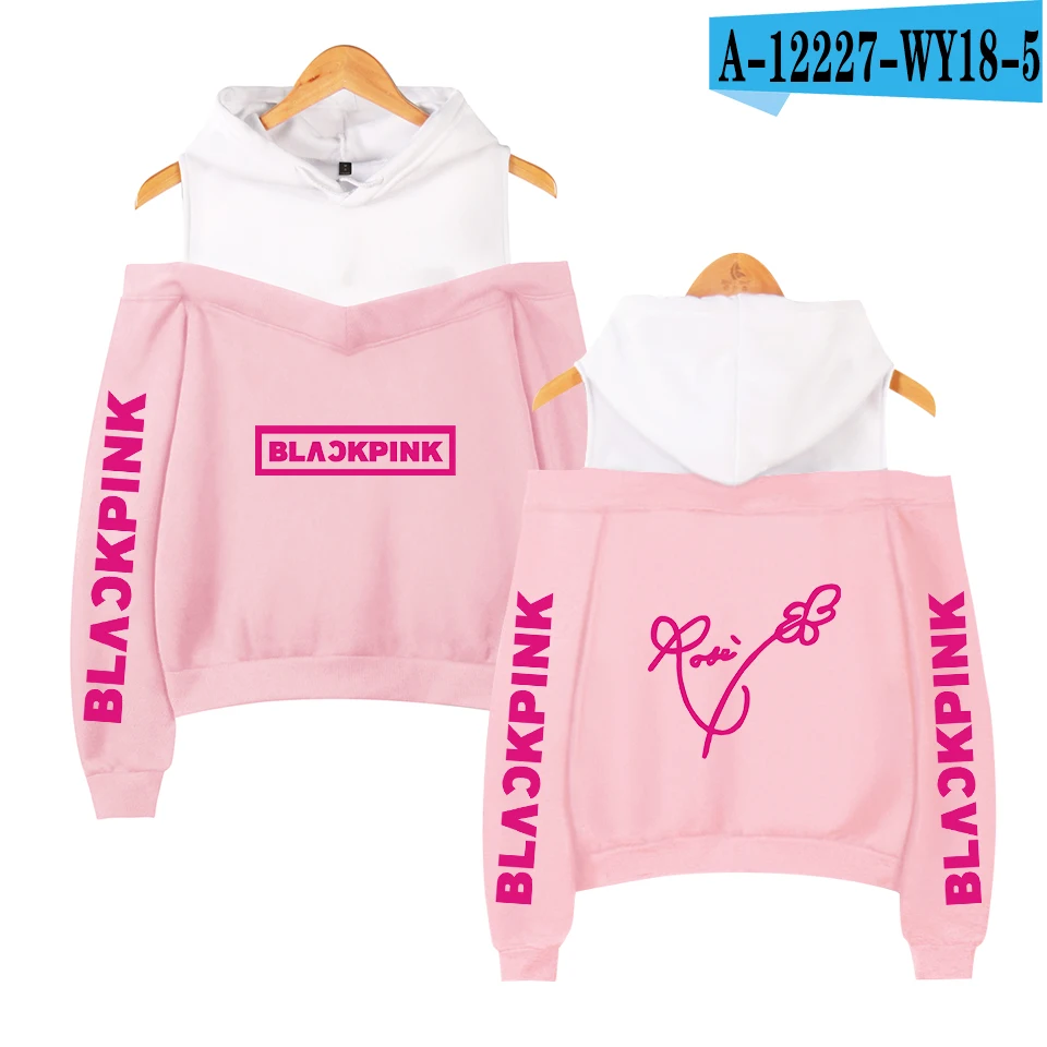 Сексуальные модные черные розовые толстовки женские Kpop толстовки с принтом Blackpink женские толстовки без бретелек хип-хоп толстовка - Цвет: pink