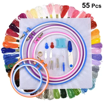 

55pcs Cross-stitch Tool Set Embroidery Circle Frames Thread Craft Tool Kit DIY Embroidery Decor (Random Color)