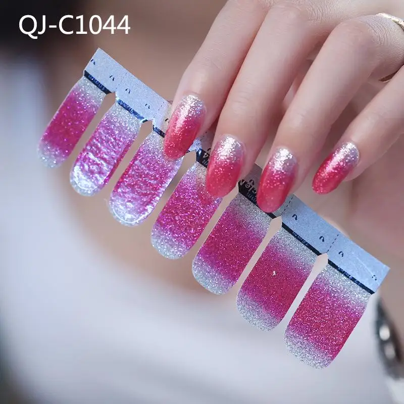 Блестящий Порошок градиентные цветные наклейки для ногтей накладные ногти лак стикер DIY самоклеющиеся клей для ногтей украшения красоты - Цвет: QJ-C-1044