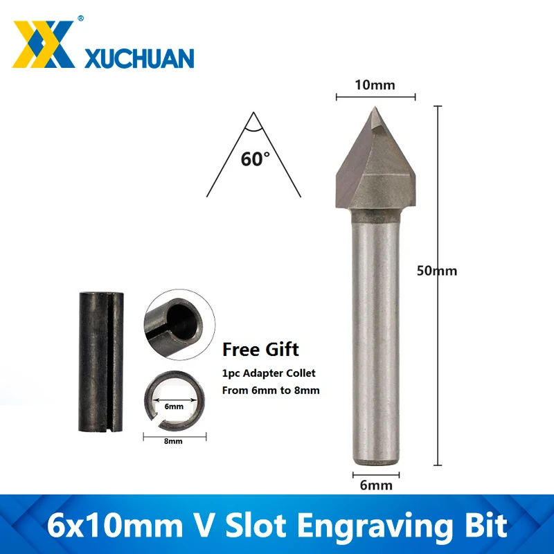 1pc 6x10mm 60Degrees V Slot Engraving Bit Carbide Milling Cutter CNC