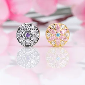 

Free Shipping 925 Sterling Silver Pink Flower Charm Fit Pandora BraceletS/Necklace For Women DIY Jewelry Bead