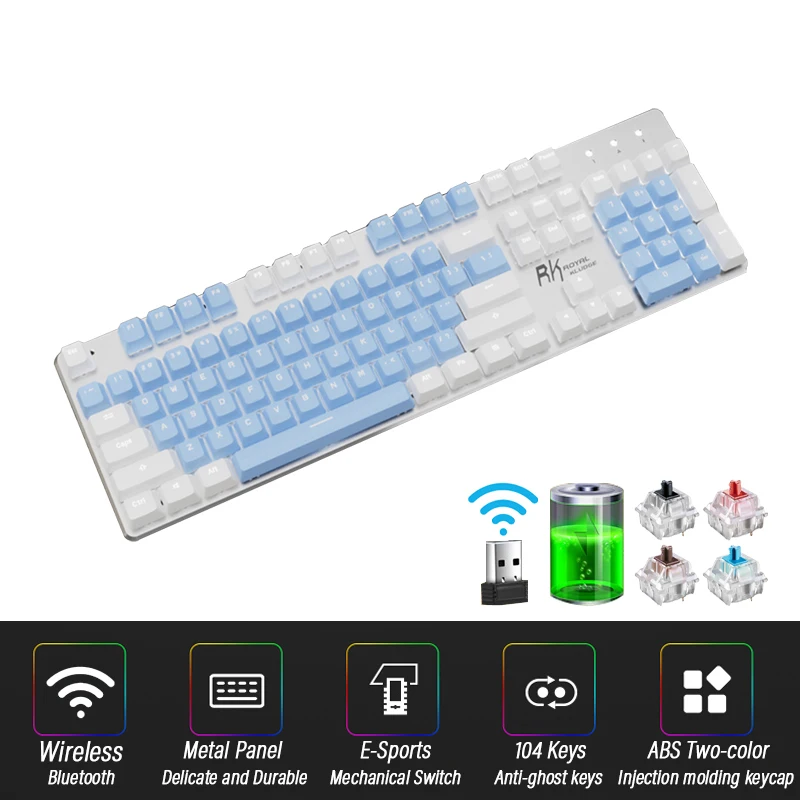 

Wireless Bluetooth Punk Mechanical Keyboard English Layout 104-Keys Backlit Anti-Ghosting Gaming Keyboard Blue/Tawny/Red Switch