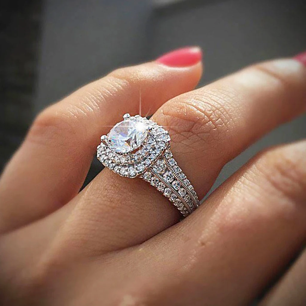 Anillo redondo diamante anillo de bodas aniversario con piedras preciosas redondas 5 10 brillo aniversario regalo Mujer Accesorios joyería| Anillos| - AliExpress