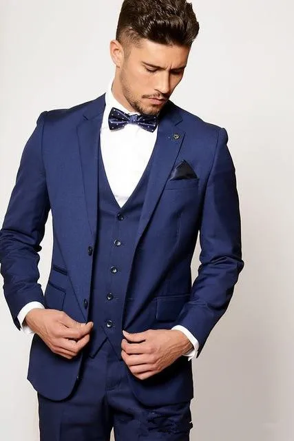 

Custom Made New Style Royal Blue Slim Fit Men Suits Wedding Tuxedos Groomsman Suits Best Man Blazer(Jacket+Pants+Vest)