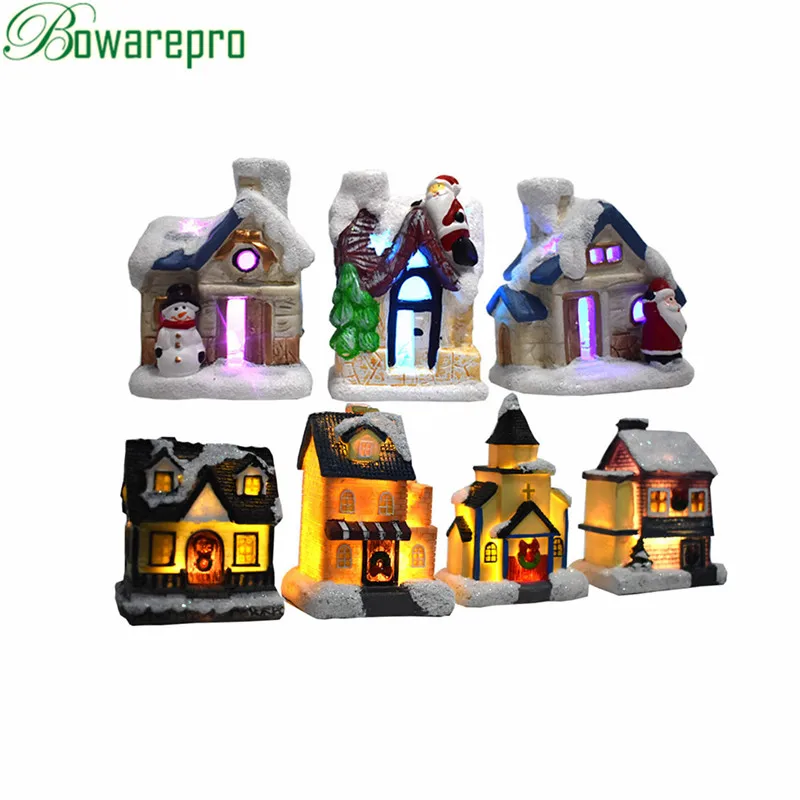 

Christmas Resin Scene Village Houses Town With Clorful Flashing LED Light Battery Operate Christmas Ornamnet Gifts for Children