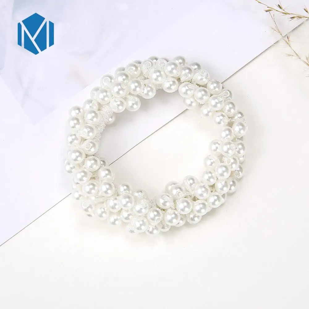 white 1 шт., модное жемчужное кольцо для волос для девочек, бусины "галстук", эластичные резинки для волос, Корейская резинка для волос, головной убор для волос - Цвет: white