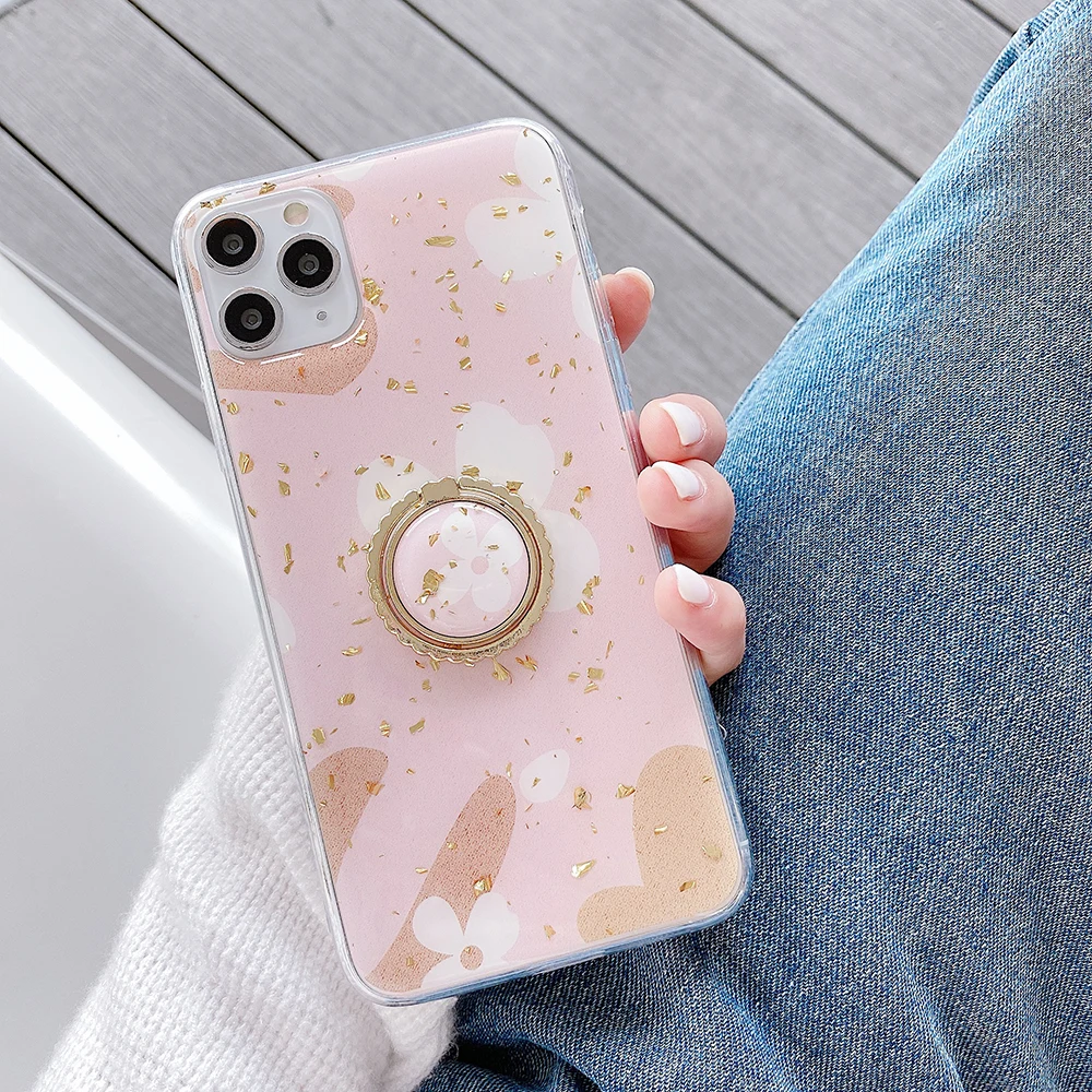 LOVECOM Cute Flower Gold Foil Phone Case For iPhone 11 Pro Max XR XS Max 7 8 Plus X SE 2020 Ring Stand Soft Epoxy Back Cover LOVECOM Cute Flower Gold Foil Phone Case For iPhone 11 Pro Max XR XS Max 7 8 Plus X SE 2020 Ring Stand Soft Epoxy Back Cover
