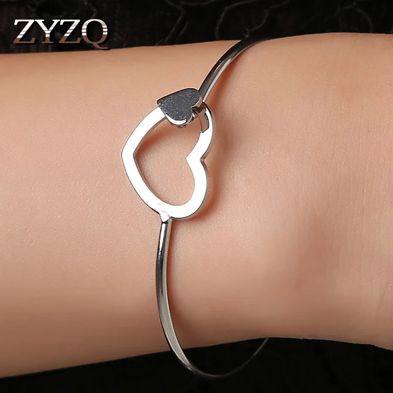 

ZYZQ Trendy High Quality Silver Plated Women Bangle Personality Statement Double Heart Accessories Jewelry Wholesale Bangles