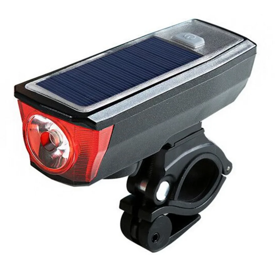 Солнечная USB перезаряжаемая светодиодная велосипедная фара фонарик для велосипеда лампа + Рог