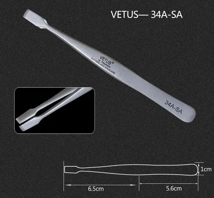 34A-SA VETUS Пинцет для ресниц, инструменты для наращивания ресниц, вспомогательный ремонт, сверхтонкий Высокоточный Пинцет для ресниц из нержавеющей стали - Цвет: 34A-SA