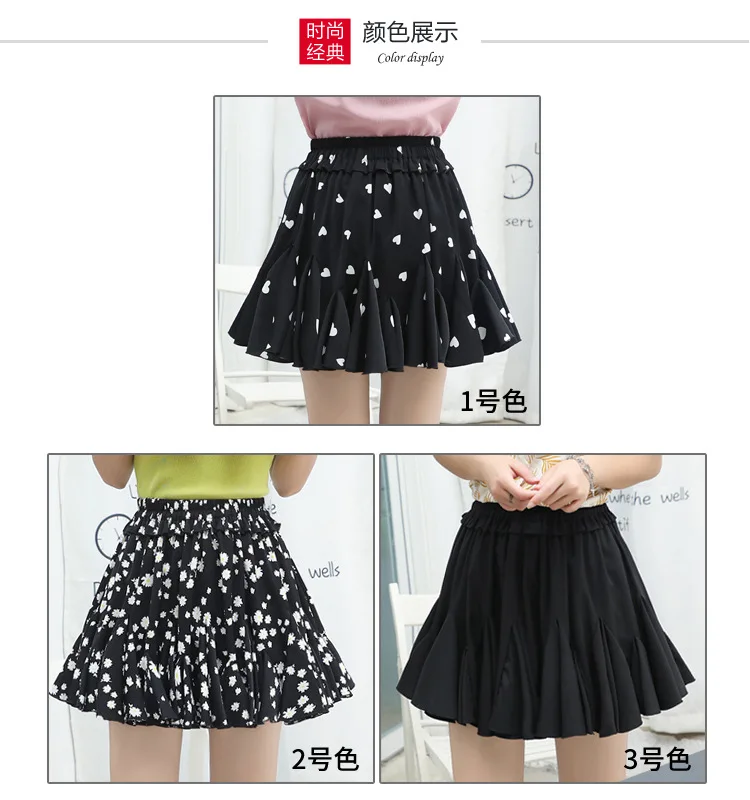 

womens mini skirts skater skirt Summer net red chiffon pleated skirt printed large hem miniskirt korean fashion clothing skirts