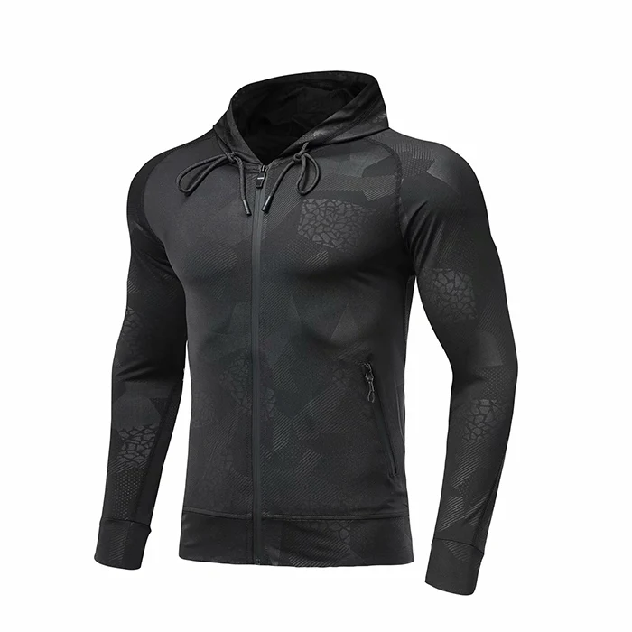723 black Мужская куртка для бега, Спортивная, для фитнеса, с длинными рукавами, с капюшоном, плотные Гольфы спортивные, баскетбольные, для тренировок и бега, для бега, топ с камуфляжным принтом - Цвет: 723 black