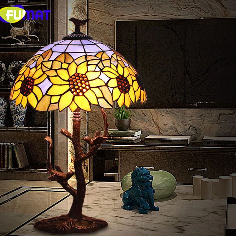 FUMAT Tiffanylamp настольные лампы Pteris Staiend стеклянный абажур для спальни прикроватные лампы светодиодный домашний арт-деко Свадебный Настольный светильник