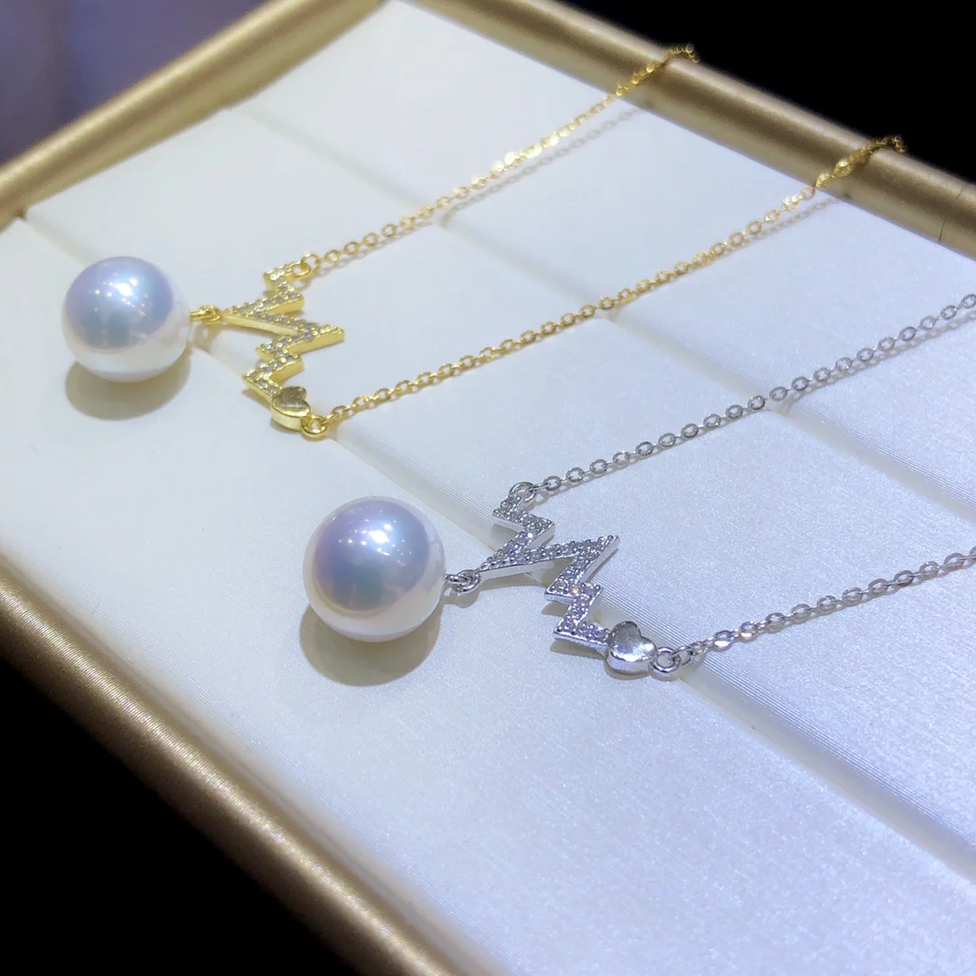 

JY Pure 925 Sterling Silver Round 9-10mm Fresh Water White Pearls Pendants Necklaces for Women Fine Gifts