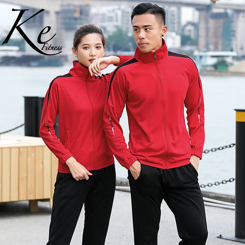 KE447  Spring autumn thin couple leisure sports suit men women building clothing fitness running sport set man tracksuit women