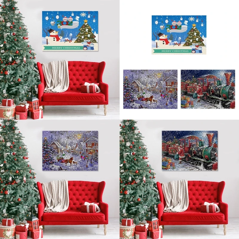 

1000 Pieces Decompression Jigsaw Puzzles Christmas Paper Assembling for Adults Kids Educational Challenge Game Toys