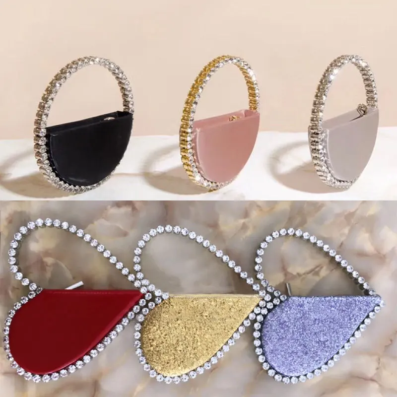 

20121fashion Moon Handbag Colour Diamond Circular Evening Bag for Women New Round Handle Rhinestone Dinner Clutch Purse Ladies