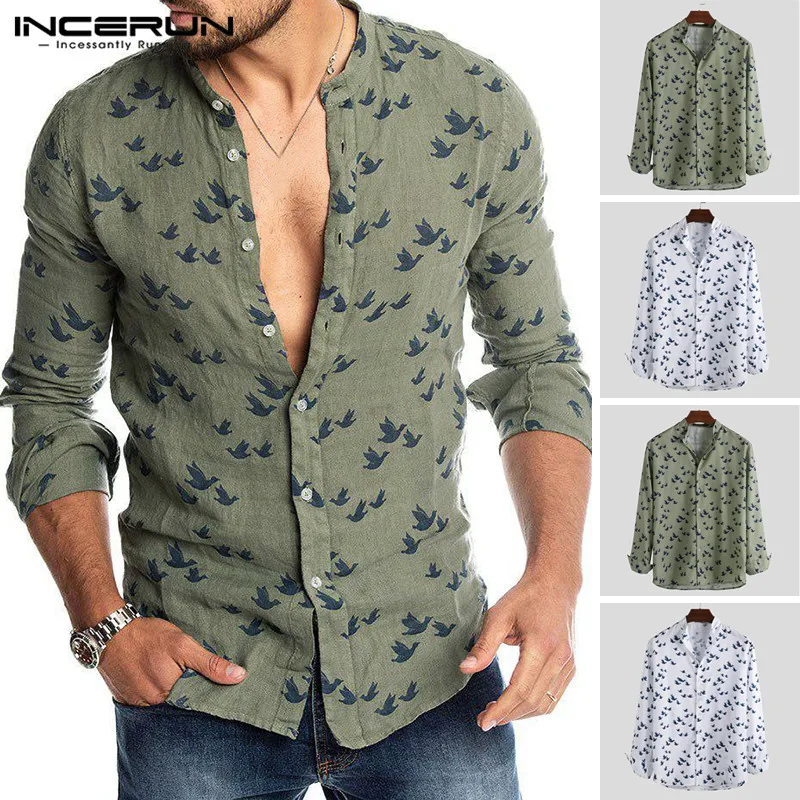 

2019 Fashion Men Shirt Long Sleeve Printing Stand Collar Slim Fit Casual Business Brand Shirts Camisa Streetwear S-5XL INCERUN