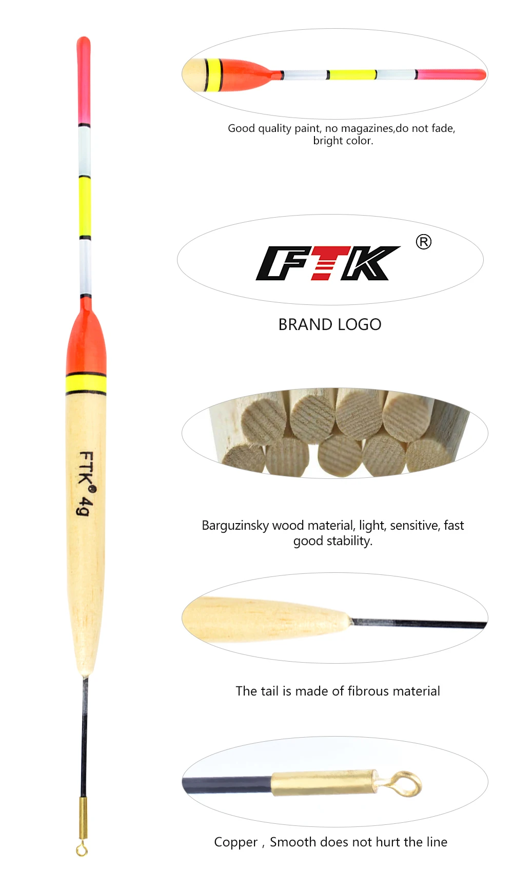 FTK Barguzinsky Fir 5Pcs/Lot Weight 3g-6g Fishing Float Length 20cm-22cm Float For Carp Fishing