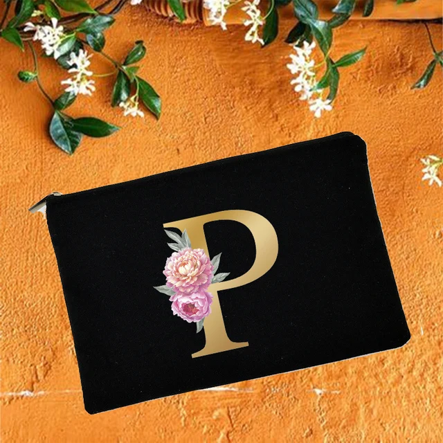 Bridesmaid Makeup Bags Floral Alphabet Print Cosmetic Case Bridal Party Make Up Pouch Necessaries Lady Tote Purse Wedding Gifts W05724-TBBK-D