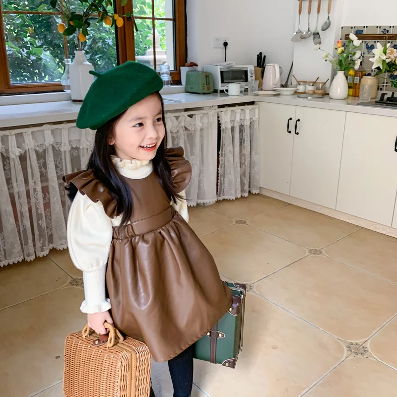 Fashion Baby Girl Leather Dress Ruffle Sleeveless Toddler Girl Vest Dress  PU Winter Spring Fall Kid Suspender Clothes 1-8Y - AliExpress 1501