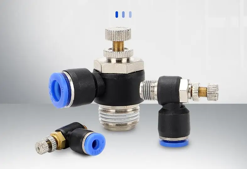 Description Picture 2 of itemSL Pneumatic L type Speed Flow Controller 4-12mm OD Hose Tube 1/8" 1/4" 3/8" 1/2"BSP Male Gas Airflow Limit Valve Quick Fitting