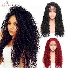 SNOILITE кудрявые кружевные передние парики с детскими волосами косплей вечерние парики синтетические волосы парик 12*3 'парик шнурка черный красный парик для женщин
