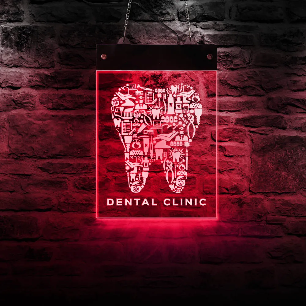 

Dentist Office LED Business Open Display Sign Board Acrylic Rectangle Dental Elements Lighting Wall Art Dentistry Decoration
