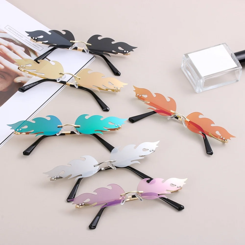 Luxury Cat Eye Sunglasses Women Vintage Brand Designer Rimless Fire Flame Sun Glasses Trending Mirror Lens Narrow Eyewear UV400 - Image 5