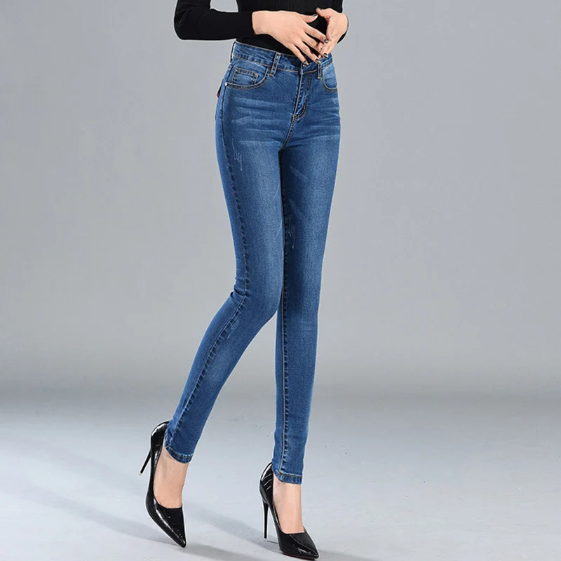 Женские джинсы с высокой талией, Корейская одежда, обтягивающие черные длинные джинсы, Осенние тонкие весенние женские джинсы из денима, штаны, распродажа товаров