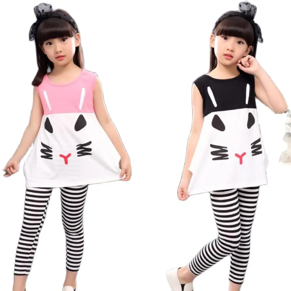 Sameno Toddler Baby Girls Cartoon Cat Print Tops+Solid Pants Clothes Sleepwear Outfits
