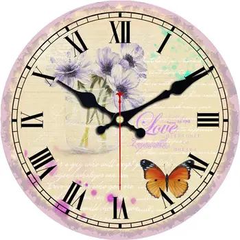 

Purple flowers Silent Art Large Wooden Wall Clock, Wall Watch For Home Decor Study, No Ticking Sound, Creative Decoration