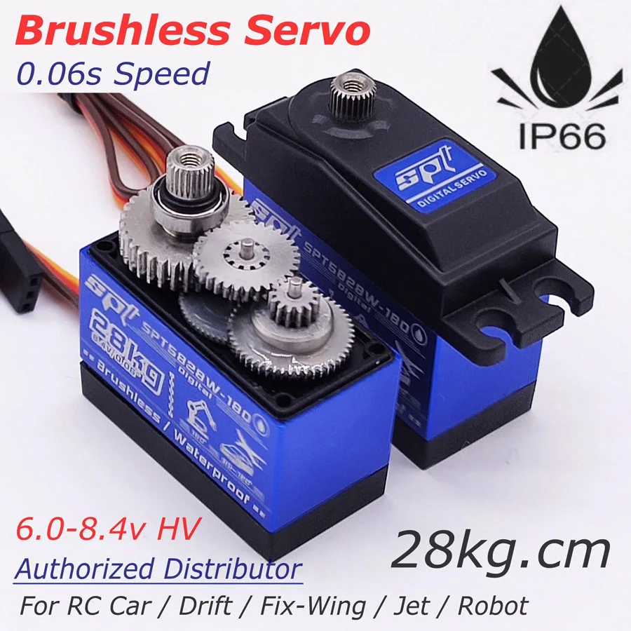 SPT5828W-180 28kg 8.4v 0.06s Waterproof High Speed Voltage Digital Standard Brushless Servo Metal Gears Drift Fix-Wing Jet Robot | Игрушки и