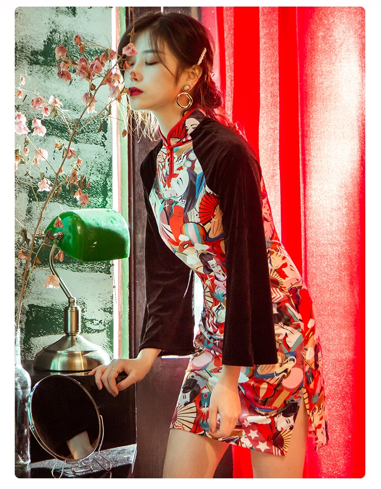 2019 летние атласные женские традиционное китайское Ципао платья vestido подставка для печати воротник Полный рукавом Шелковый плюс