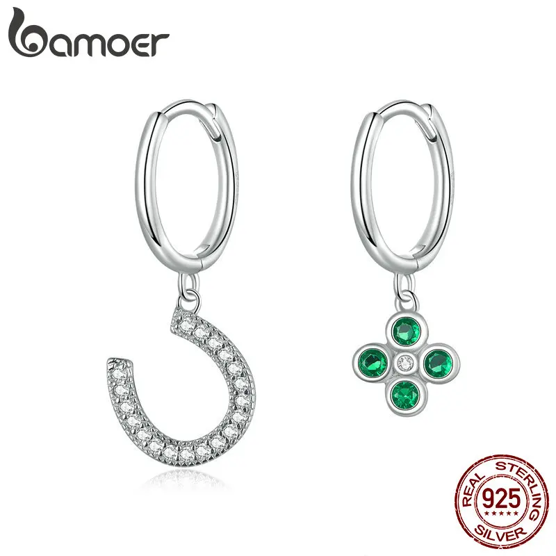 Женские серьги гвоздики bamoer Lucky Horseshoe серебряные из стерлингового серебра 925 пробы с фианитами ювелирные