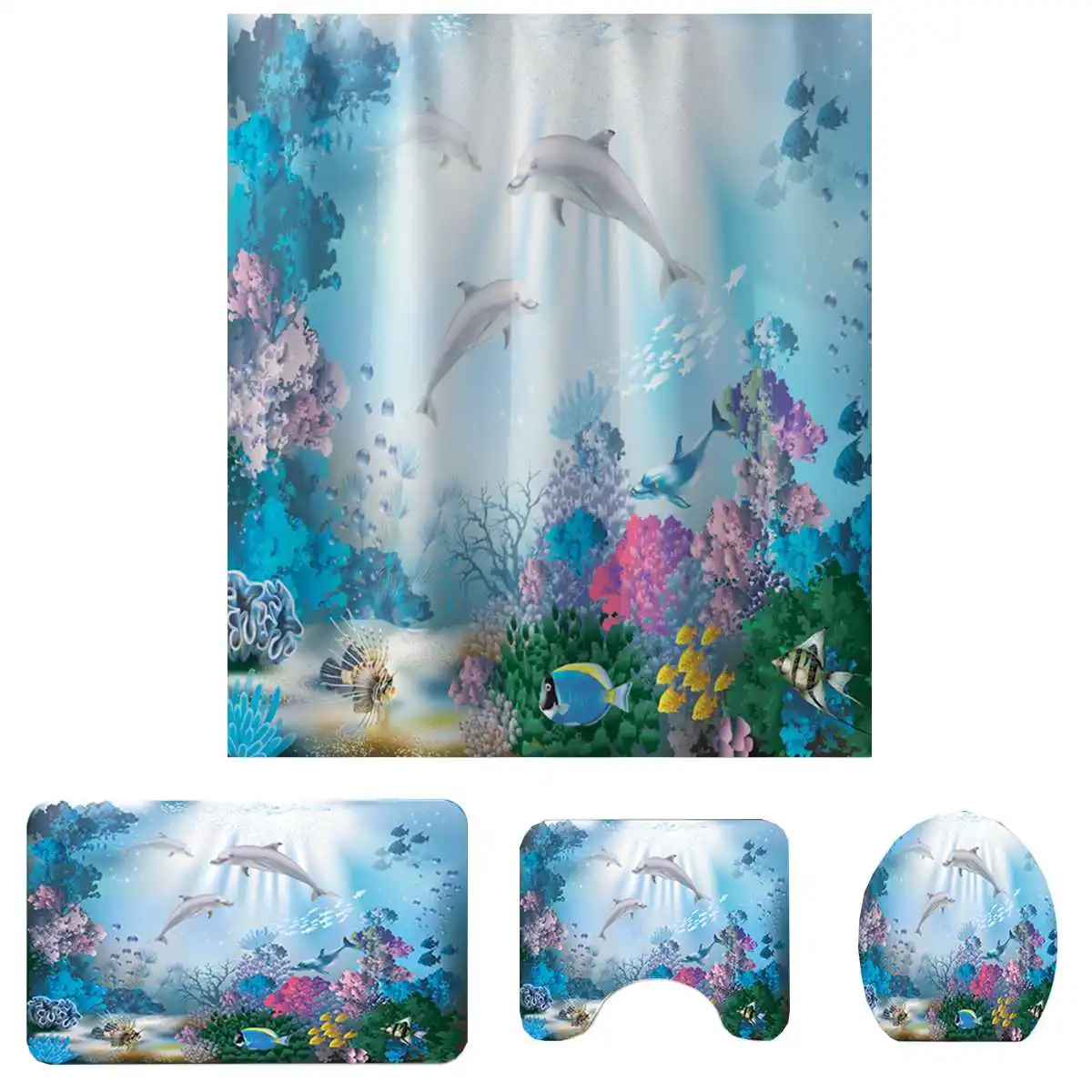 Водопоглощающая Нескользящая печатная душ Шторы ковер подушка для унитаза набор ковриков для ванной Шторы, украшенное мозаикой из драгоценных камней, 12 крючков 4/3/цельнокроеное платье