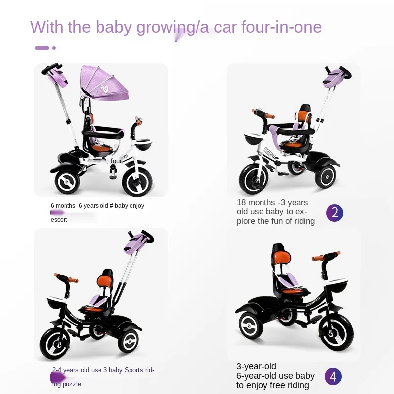 LazyChild Folding Children's Tricycle Multifunction Two-way Baby Stroller Bicycle Seat Space Wheel Three Wheels Stroller