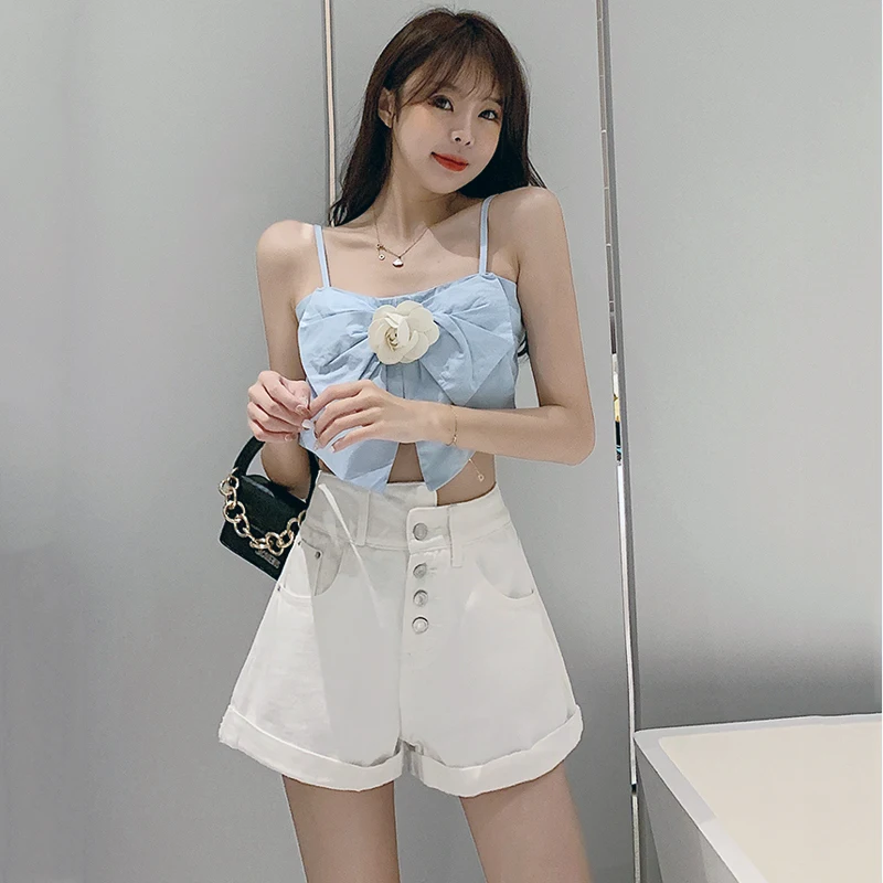 新しい夏の女性ヴィンテージ不規則なデニムハイウエストシングルブレストデニムショートパンツファッションホットパンツ ジーンズ Aliexpress