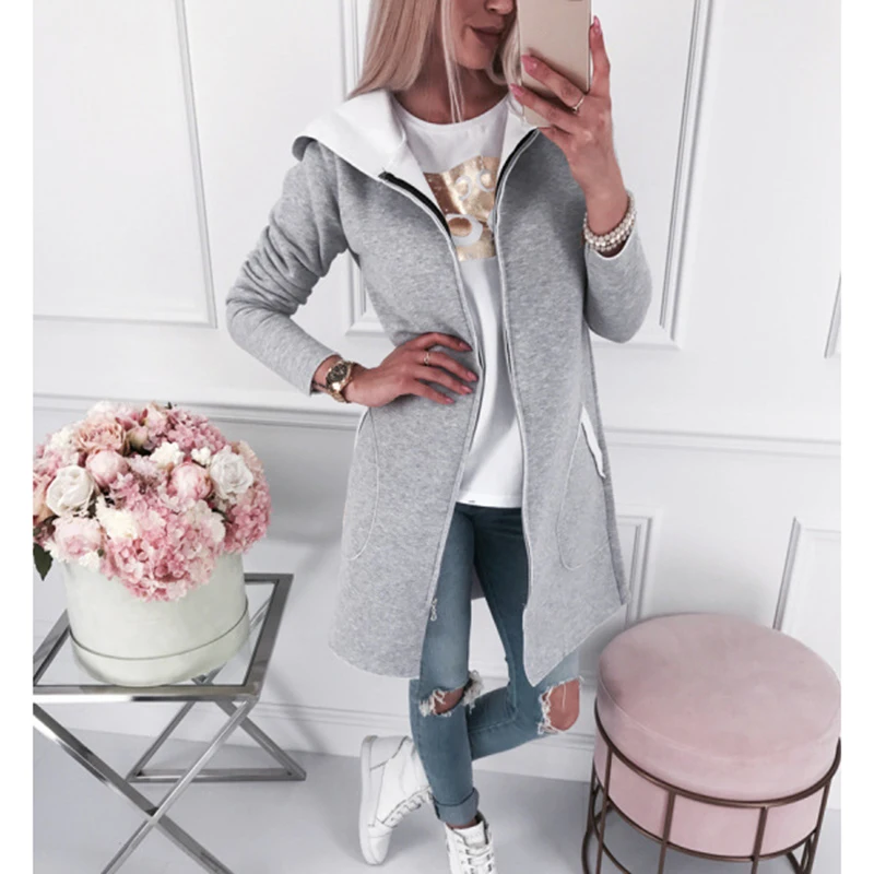 

Women Sweatshirt Autumn Winter Coats 2019 Harajuku Long Hooded Sweatshirts Casual Pockets Zipper Hoodies Jacket SJ3768V