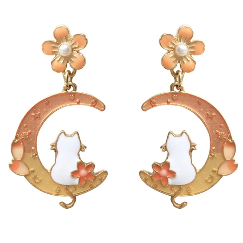 Kawaii Cat Moon Sakura Earrings - Limited Edition