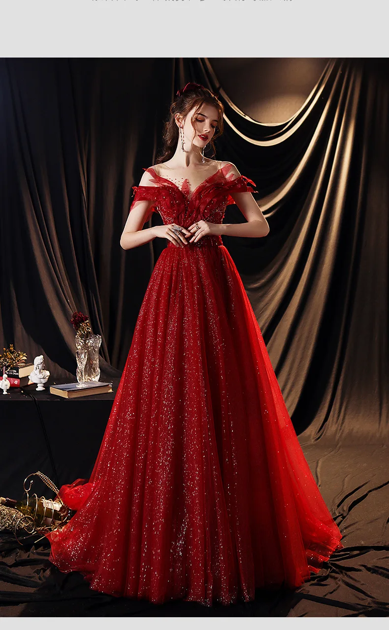 Cloverbridal In Stock Robe De Soirée De Mariage Abito Cerimonia Donna 2021 Abiti Con Paillettes Scintillanti Rossi Per Donna Dh9496