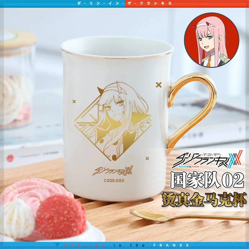 

Anime Darling in the franxx 02 Cosplay Water Cup gold stamping Ceramic Mug Cup With Spoon Collection Student Birthday Gift